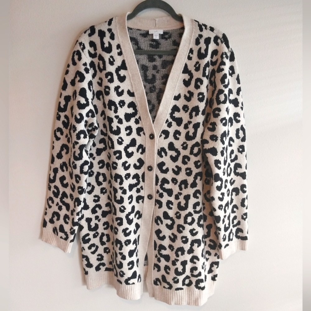 J. Jill Black and Cream Leopard Print Three Button Cardigan
